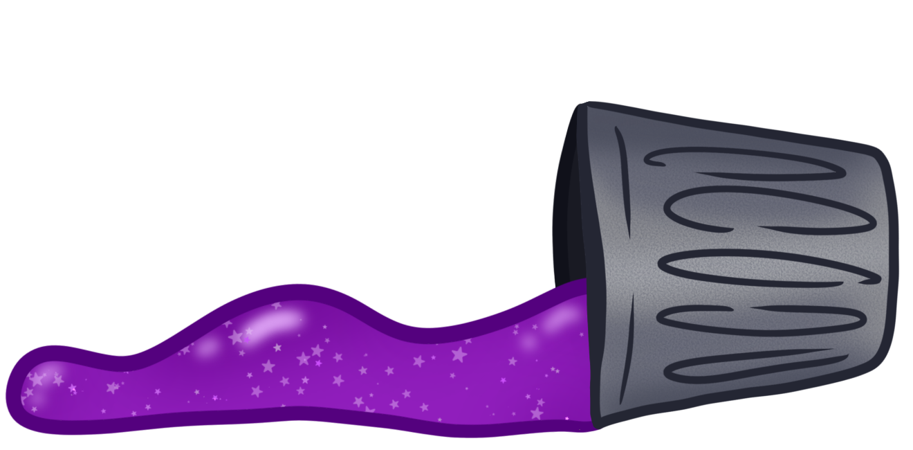 Drawing of trashcan spilling purple glitter