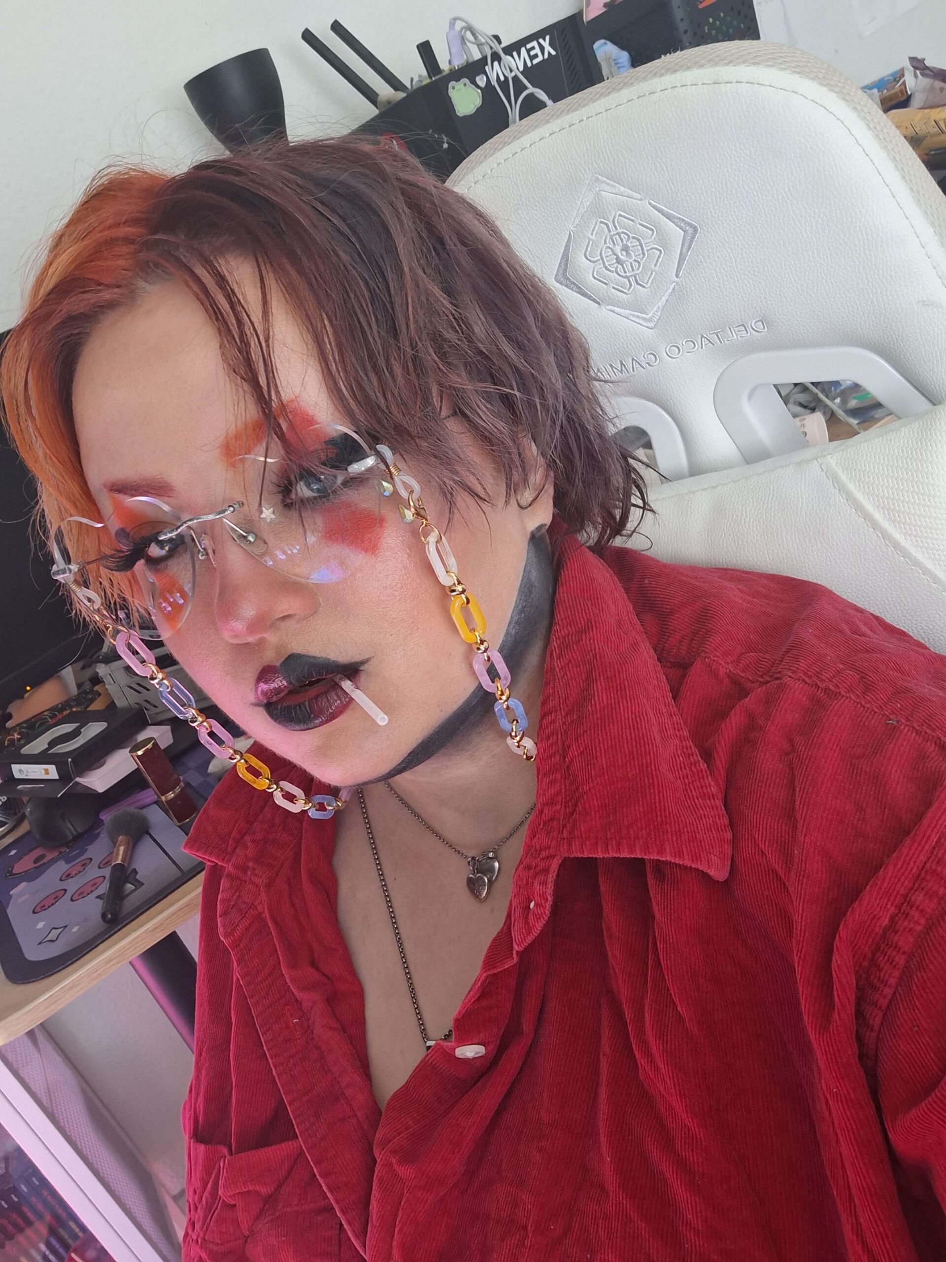 Xenon with split dyed orange and red hair